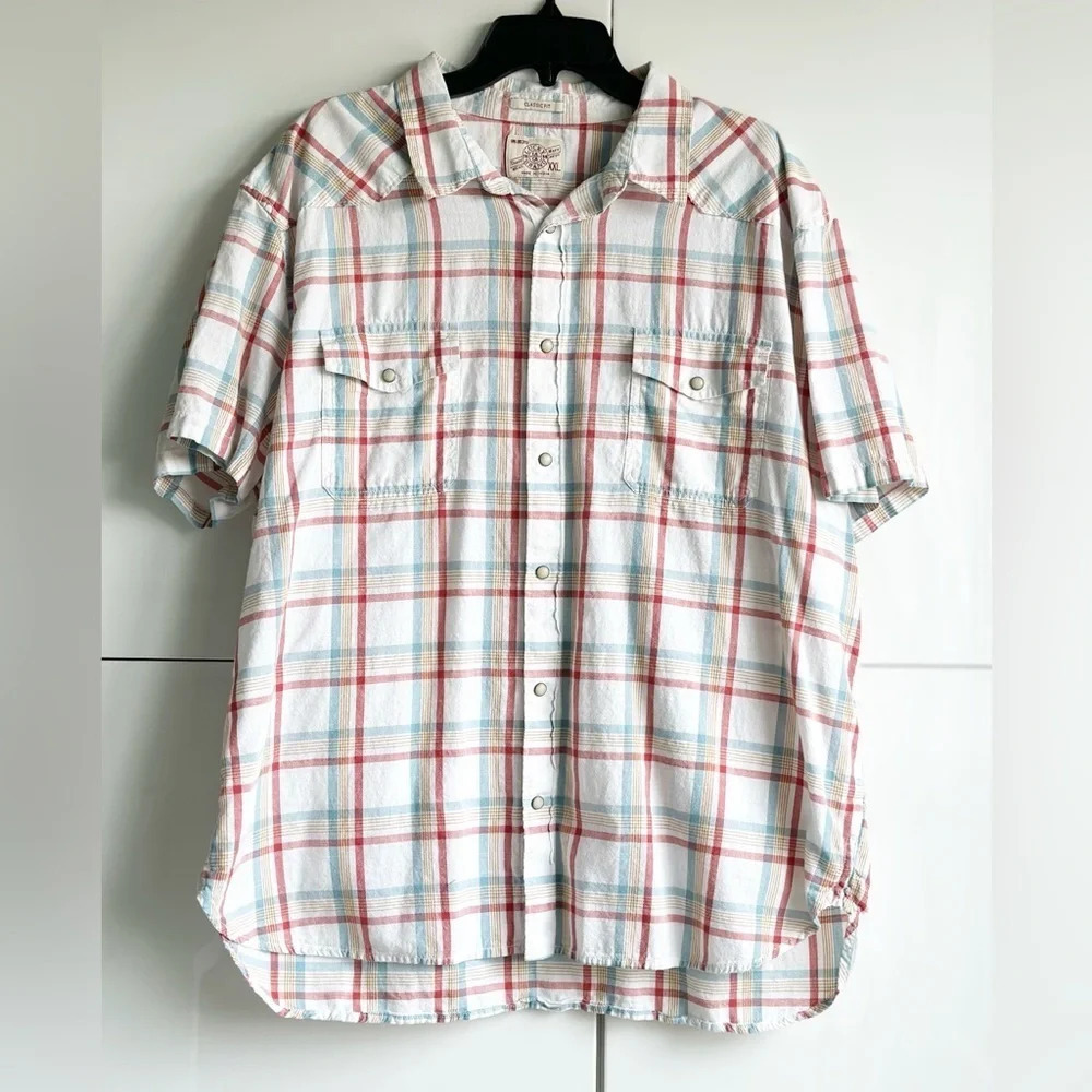 Lucky Brand Classic Fit Western Style Button Front Short Sleeve Shirt XXL Red/WT